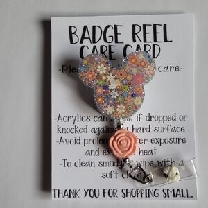 Floral Mickey Badge Reel with Pink Rose